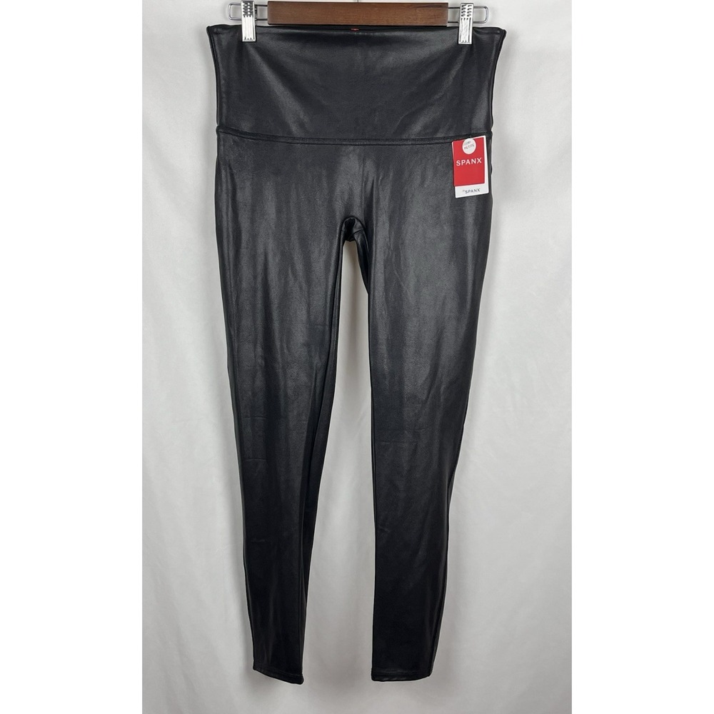 NWT SPANX Faux Leather Leggings Black Petite XL Shaping‎ High Waist MSRP $98
